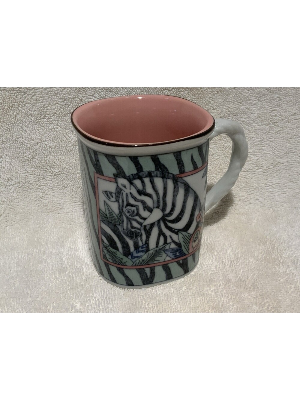 Takahashi Beautiful Zebra Square Animal Porcelain 10oz. Mug with Textured Handle
